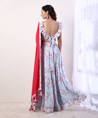 Sky Blue Ruffle top with lehenga(set of 3) 6