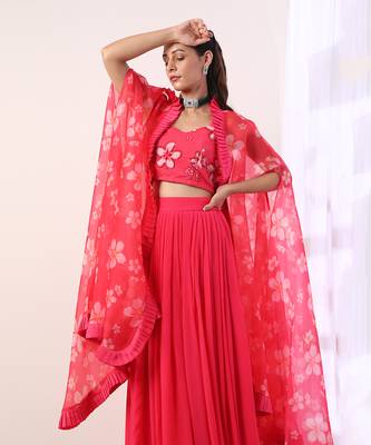 Hot Pink Pleated skirt set(set of 3) 2