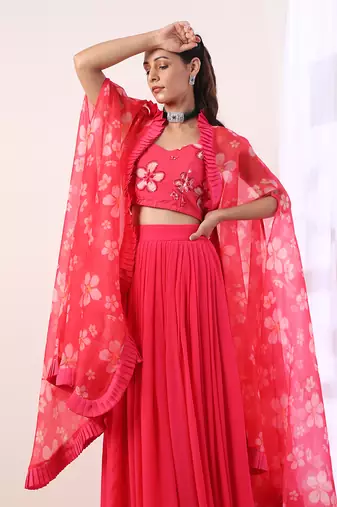 Hot Pink Pleated skirt set(set of 3)