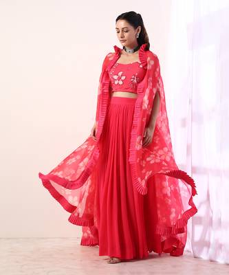 Hot Pink Pleated skirt set(set of 3) 3