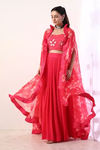 Hot Pink Pleated skirt set(set of 3)