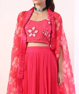 Hot Pink Pleated skirt set(set of 3) 4