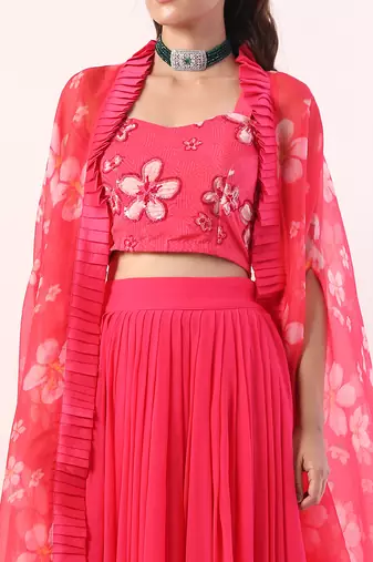 Hot Pink Pleated skirt set(set of 3)