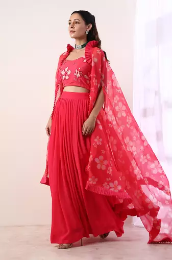 Hot Pink Pleated skirt set(set of 3)