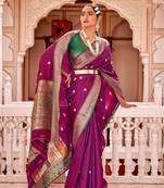 Magenta woven banarasi silk saree with blouse