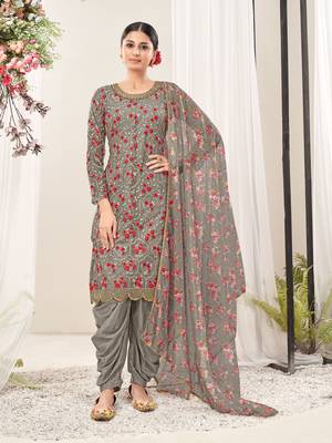 Grey embroidered net salwar 2