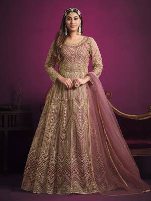 Onion-pink embroidered net salwar 1