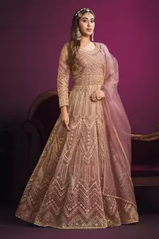 Onion-pink embroidered net salwar