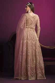 Onion-pink embroidered net salwar