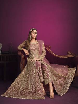 Onion-pink embroidered net salwar 4