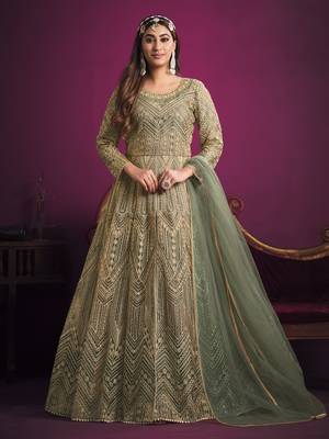 Sea-green embroidered net salwar 1