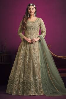 Sea-green embroidered net salwar