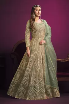 Sea-green embroidered net salwar