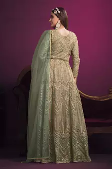 Sea-green embroidered net salwar