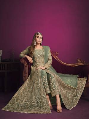 Sea-green embroidered net salwar 4