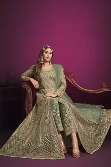 Sea-green embroidered net salwar
