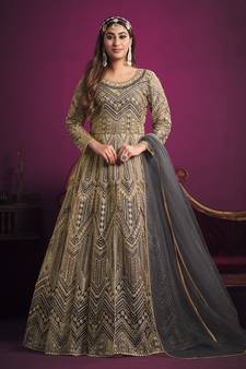 Charcoal embroidered net salwar