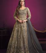 Charcoal embroidered net salwar