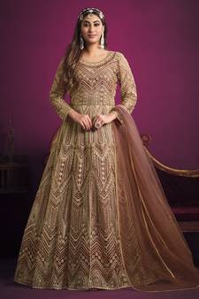 Light-brown embroidered net salwar