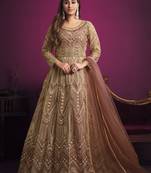 Light-brown embroidered net salwar