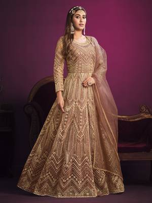 Light-brown embroidered net salwar 2