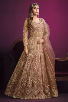 Light-brown embroidered net salwar