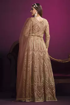 Light-brown embroidered net salwar