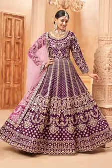 Purple embroidered art silk salwar