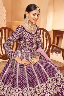 Purple embroidered art silk salwar