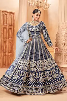 Navy-blue embroidered art silk salwar