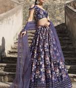 LAVENDER FLORAL PRINTE WITH SEQUINS EMBROIDERED WORK GEORGETTE FESTIVE & PARTY WEAR SEMI STITCHED LEHENGA