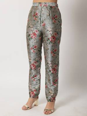 Blue Gray Floral Printed Kurti with Straight Pants and Organza Dupatta 2