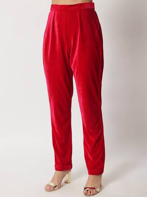 Vibrant pink Straight Velvet Kurti With Straight Pants 3