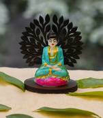 Chaque Decor Sitting Buddha Idol Statue Showpiece-with Wooden Bodhi Tree for Living Room Home Decor and Gifts