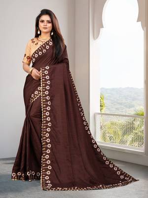 Brown Embroidered Silk Blend Saree With Blouse 1