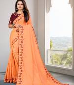 Light Peach Embroidered Silk Blend Saree With Blouse