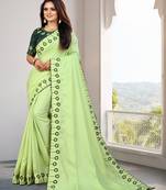 Parrot Green Embroidered Silk Blend Saree With Blouse