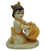 Chaque Decor White Hand painted  Lord Krishna Idol Makhan Chor God Figurines