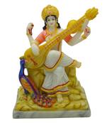 Chaque Decor Hand painted  Goddess Mata Sarasvati  Idol for education, creativity, and music