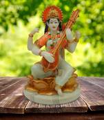 Chaque Decor Hand painted  Goddess Mata Sarasvati  Idol for education, creativity, and music