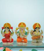 Chaque Decor Hand painted  Laxmi, Ganesh & Sarasvati  Idol For Pooja Room Decoration
