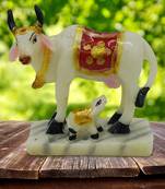 Chaque Decor Handpainted Atut Nandi Idol with Their Puppies For Home Decoration