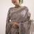 Grey printed tussar silk saree with blouse