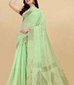 Light green woven cotton silk saree with blouse