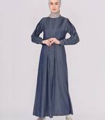 Iceburg Blue Pure Tencel Denim Pintuck Jilbab | Silk Route | Length 56