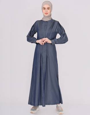 Iceburg Blue Pure Tencel Denim Pintuck Jilbab | Silk Route | Length 60 1