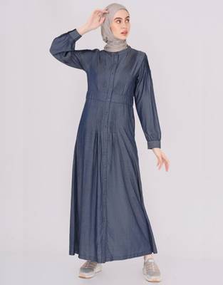 Iceburg Blue Pure Tencel Denim Pintuck Jilbab | Silk Route | Length 60 2