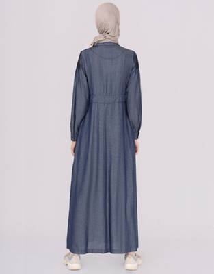 Iceburg Blue Pure Tencel Denim Pintuck Jilbab | Silk Route | Length 60 3