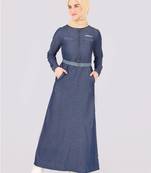 	Crisp Blue Mock Flap Belted Jilbab | Silk Route | Length 60