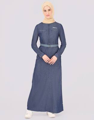 	Crisp Blue Mock Flap Belted Jilbab | Silk Route | Length 60 2